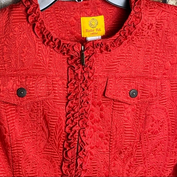 Ruby Rd. Red Raised Designs ZIP Ruffle Blazer 4P - Picture 3 of 9